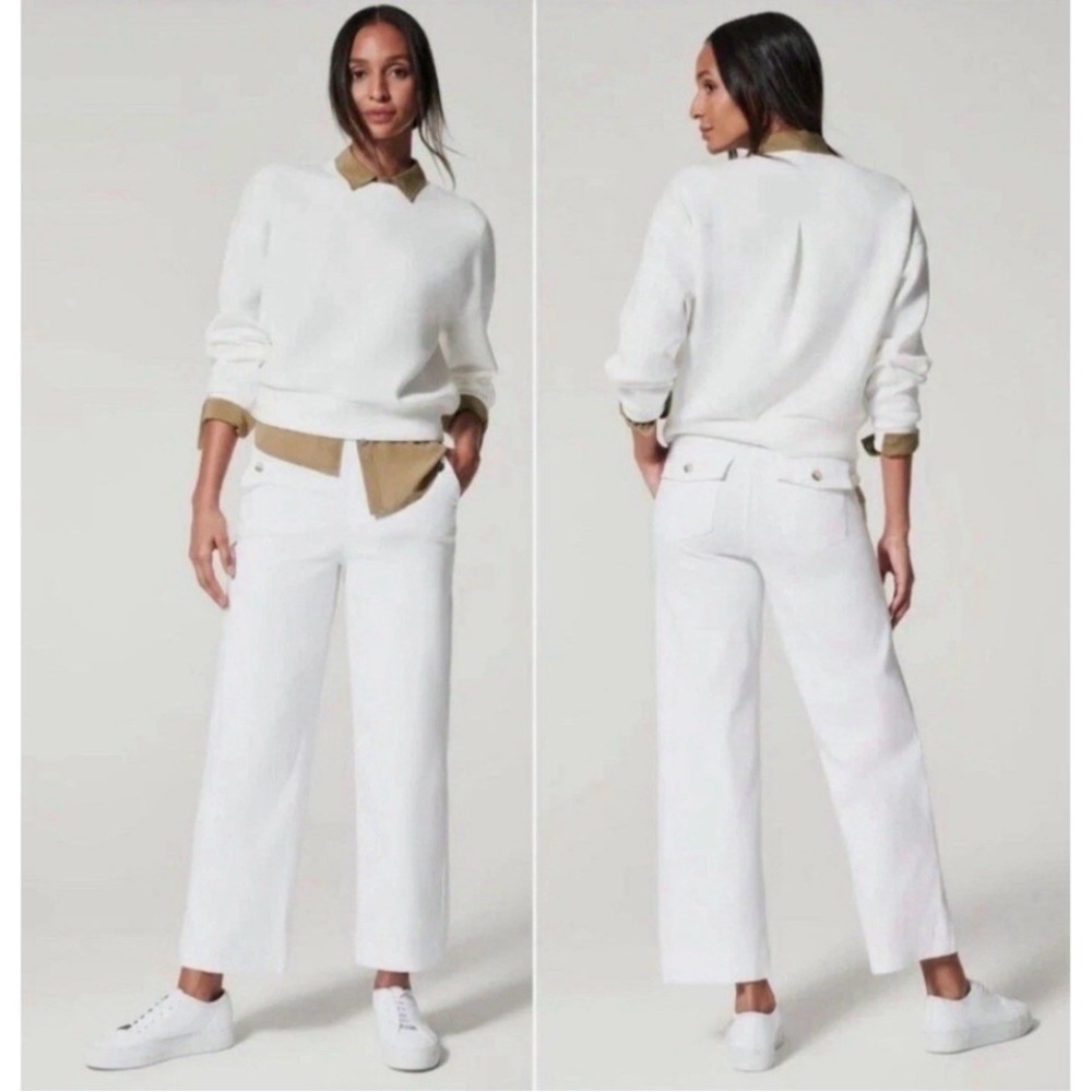 SPANX Stretch Twill Cropped Wide Leg Pant in Bright White